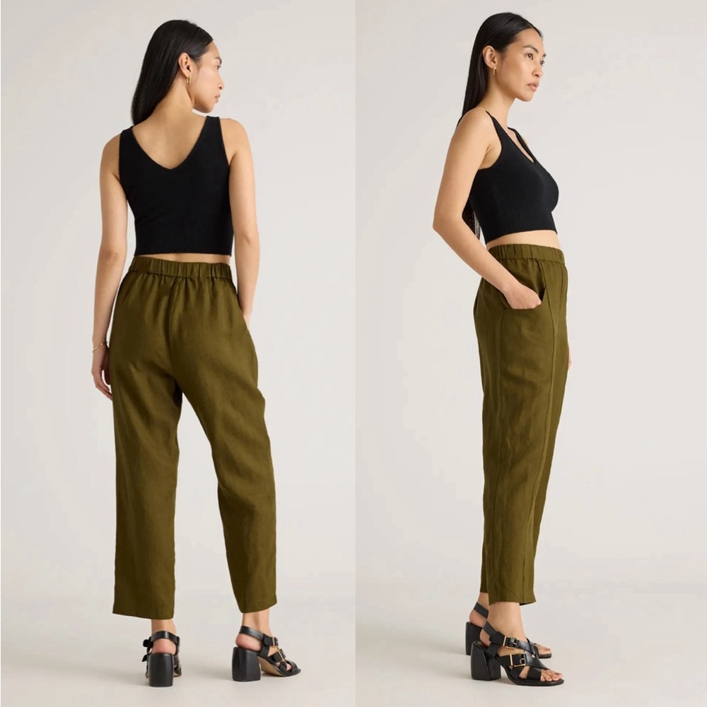 Quince 100% European Linen Tapered Ankle Pants in Martini Olive Color Size XL - Picture 2 of 13